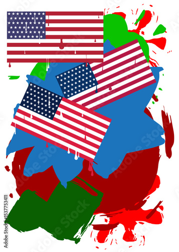 American Flag Graffiti tag. Abstract modern street art decoration performed in urban painting style.