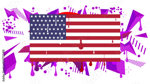 American Flag Graffiti tag. Abstract modern street art decoration performed in urban painting style.