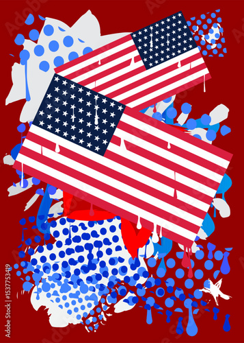 American Flag Graffiti tag. Abstract modern street art decoration performed in urban painting style.