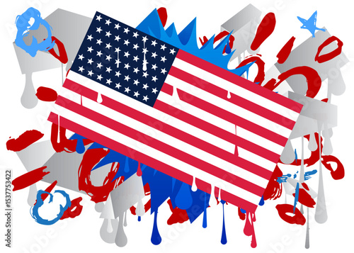 American Flag Graffiti tag. Abstract modern street art decoration performed in urban painting style.
