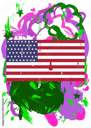 American Flag Graffiti tag. Abstract modern street art decoration performed in urban painting style.