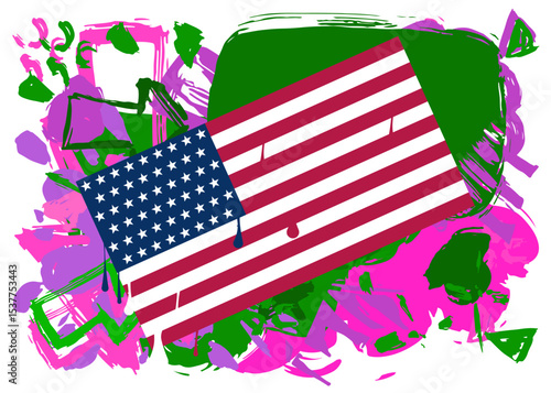 American Flag Graffiti tag. Abstract modern street art decoration performed in urban painting style.