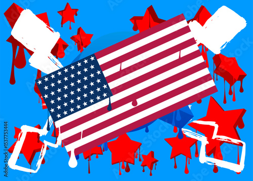 American Flag Graffiti tag. Abstract modern street art decoration performed in urban painting style.