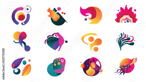 Vibrant Abstract Art: Colorful Designs and Symbolic Graphics in Modern Digital Illustrations with Eye-Catching Patterns and Geometric Forms