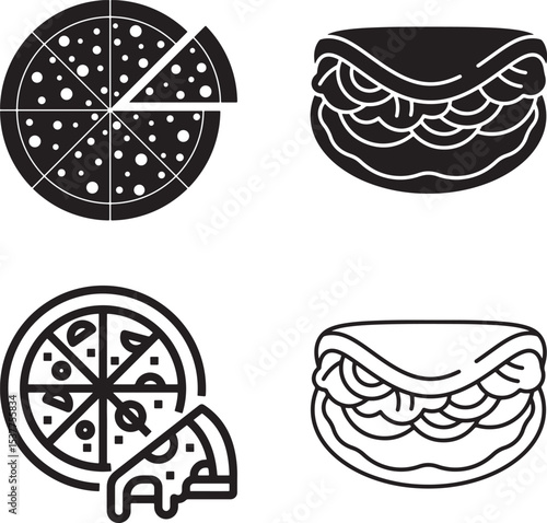 Pizza and sandwich icon collection. 