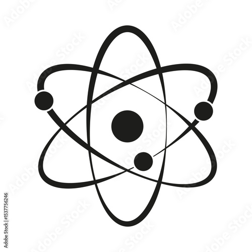 Atomic structure symbol. Science molecule icon. Vector chemistry element. Nuclear physics diagram.