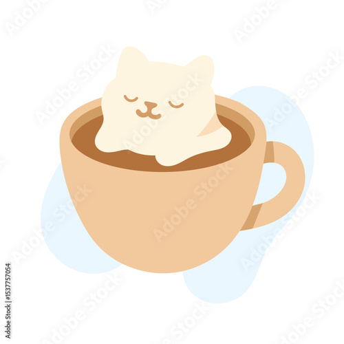 A whimsical cat-shaped marshmallow floats in a cup of warm coffee, bringing joy and playfulness to the cafe atmosphere on a calm afternoon.