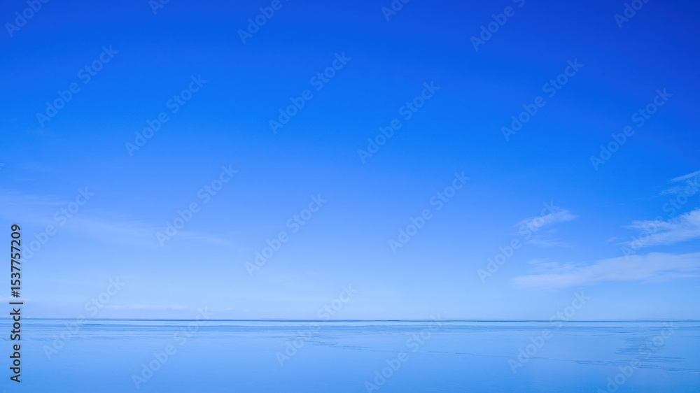 Seamless Horizon of Calm Sea and Azure Sky with Cloud Reflections, Atmospheric Perspective Gradient Blue Nature Backdrop Seamless Horizon of Calm Sea and Azure Sky with Cloud Reflections, Atmospheric Perspective Gradient Blue Nature Backdrop