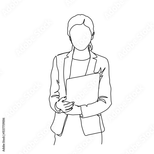 One Line Art Female Business Office Worker – Continuous Line Drawing Illustration for Professional, Editorial, and Website Design Element