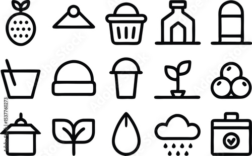Farm composting outline icons set isolated on transparent background