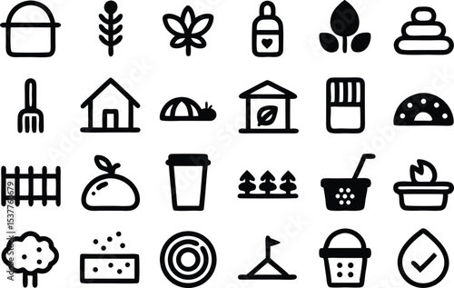 Farm composting outline icons set isolated on transparent background