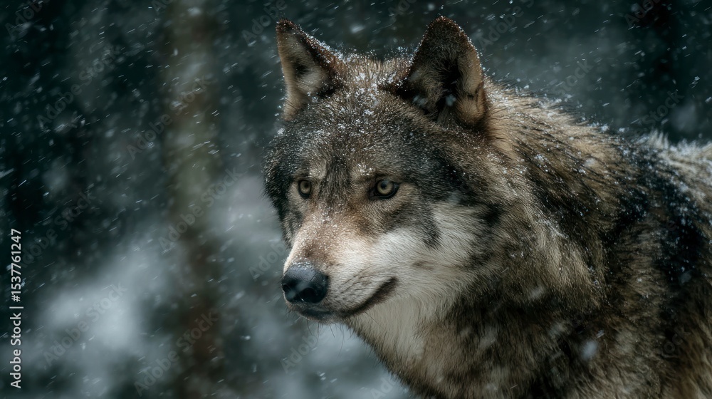 Fototapeta premium Gray wolf in snowy forest