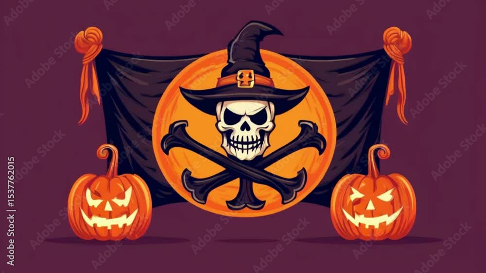 Pirate flag with Halloween pumpkins, eerie design, flat design illustration.