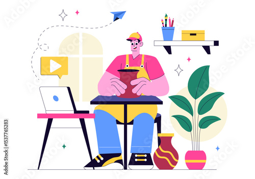 Craft Workshop Vector Illustration Featuring a DIY Class with Artist Hands Creating Creative Work and Art Project in a Flat Style Cartoon Background