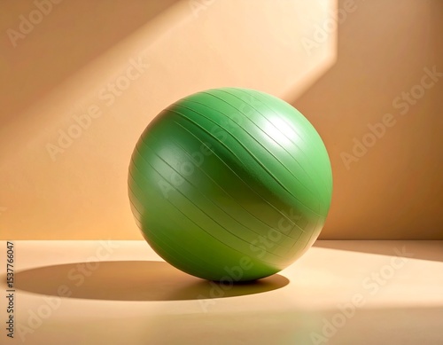 Bright Green Fitness Ball on a Minimalist Background