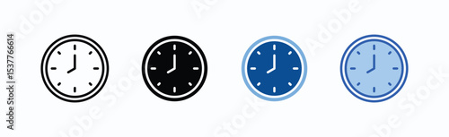 Clock icon sheet multiple style collection isolated vector