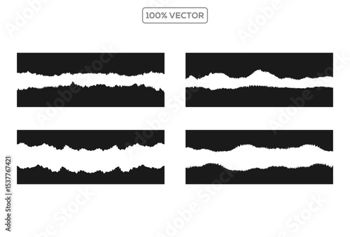 Set of Ripped Paper with Jagged Borders and Torn Top-Bottom Frames Vector Illustration