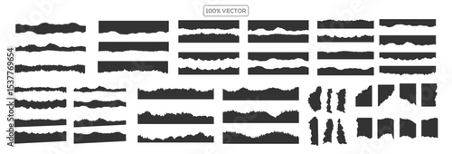 Set of ripped paper, jagged border, torn paper top and down frames vector illustration pack