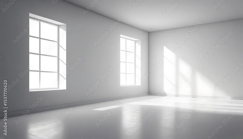 Fototapeta premium Serene all-white room with sunlight streaming through multiple windows