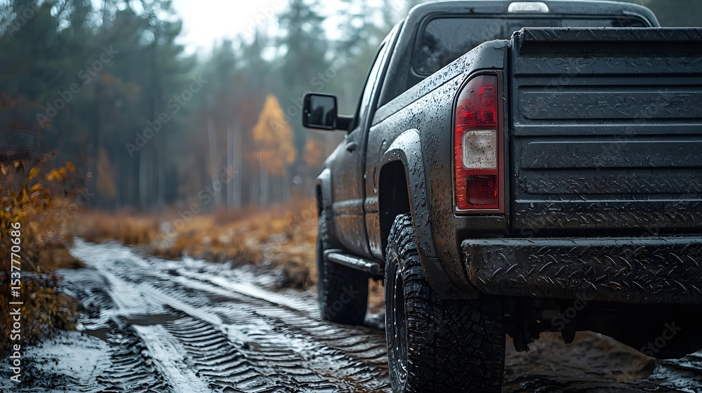 Fototapeta premium Rugged truck showcases tough textured bed liner on challenging terrain