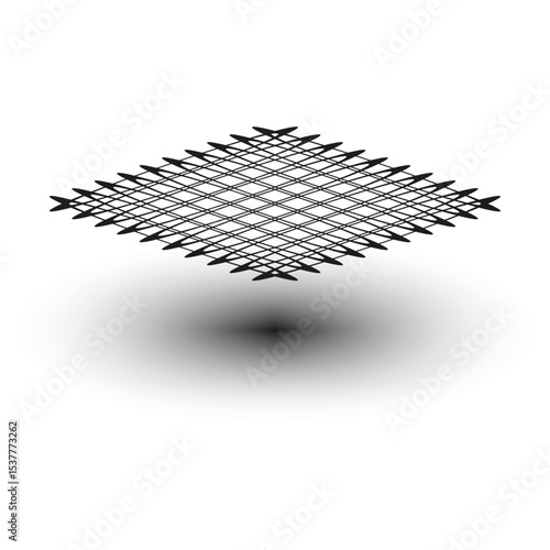 Perspective grid illusion. Abstract geometric mesh. Three dimensional net. Vector structure.