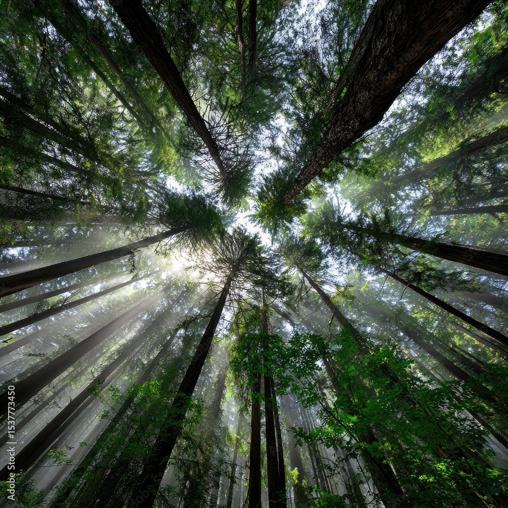 Obraz premium Lush forest canopy, looking up