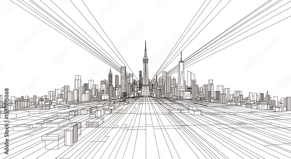 Fototapeta premium Cityscape architectural drawing