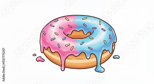 Colorful pink and blue icing donut illustration