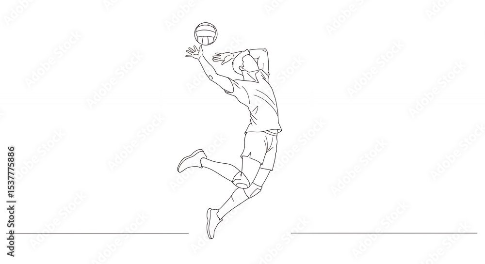 Line art volleyball player jumping to catch ball Line art volleyball player jumping to catch ball
