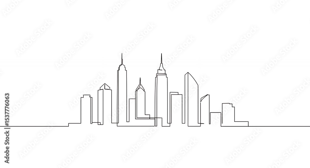 Naklejka premium One line drawing city skyline