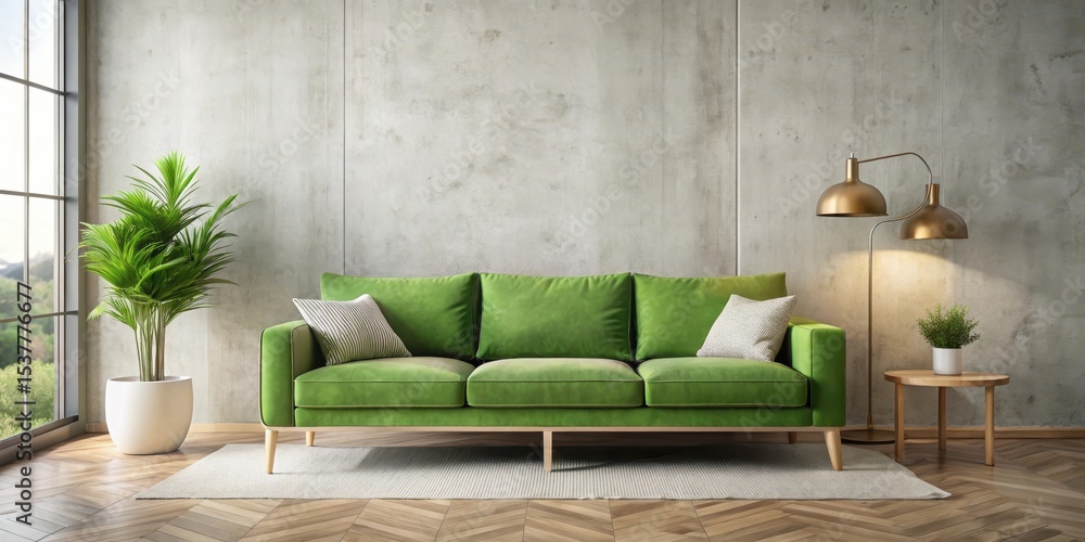 Modern interior with a bright green sofa Modern interior with a bright green sofa
