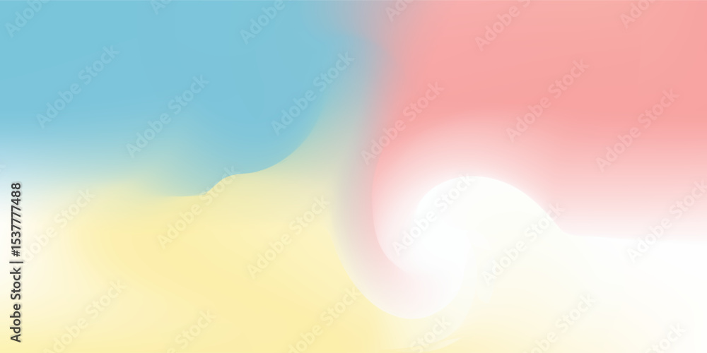 Fototapeta premium Abstract clear blue sky. Pastel rainbow. Light blue, pink and yellow color vector banner. Pastel gradient sky pattern. Blurred light fuzz colorful gradient background. Vector soft horizontal backdrop