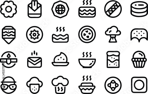 Gourmet food plating dish outline icon set grid design isolated on transparent background