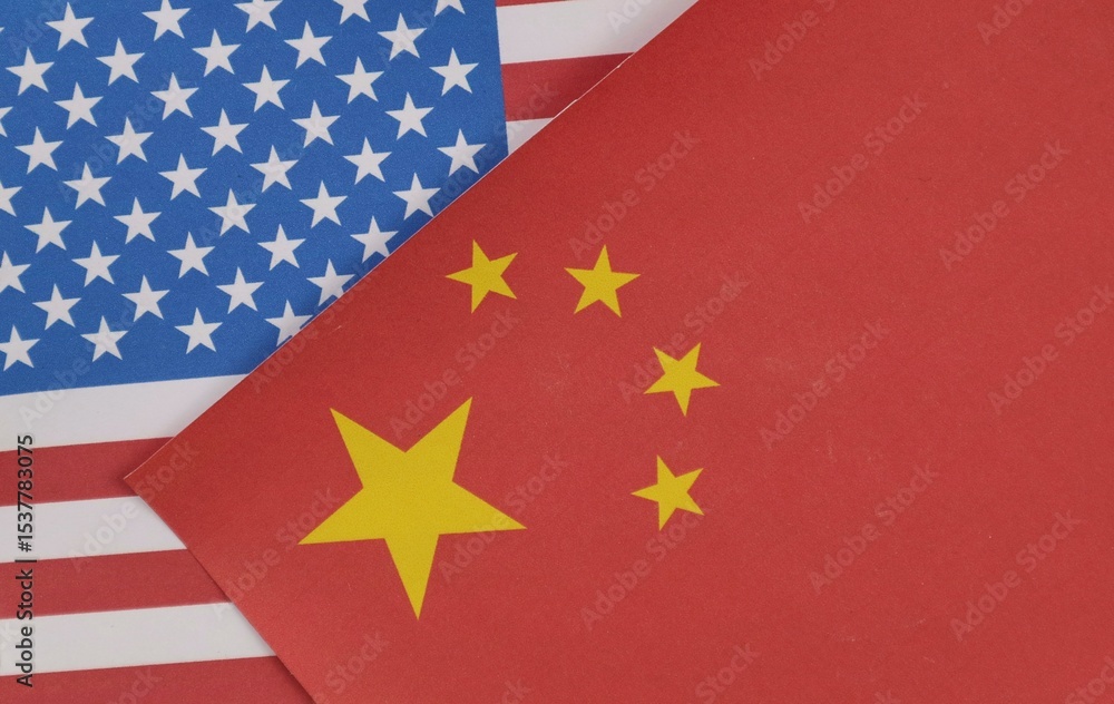Fototapeta premium Flags of United States and China in a Competitive Context