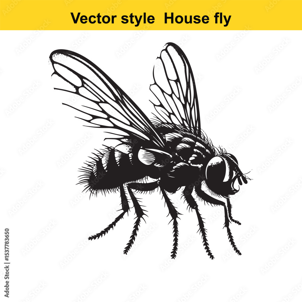 Obraz premium View of a Housefly in Black and White Line Art