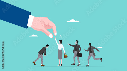 candidate selection to find professional employees, choosing employee candidates for job position, human resources concept, professional businesswoman pointing at chosen candidate for job position