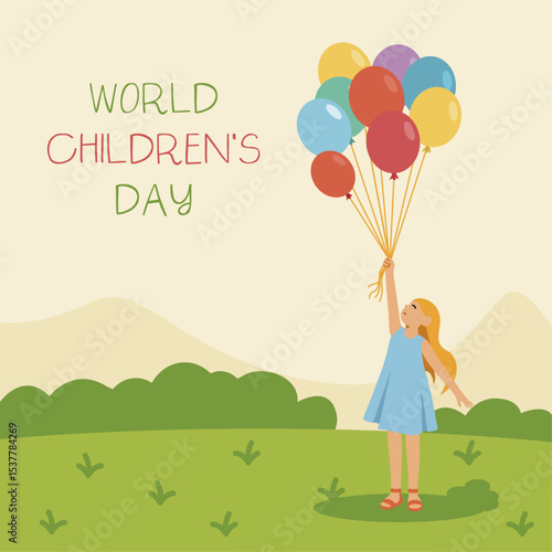 World Childrens Day Girl with Balloon.eps