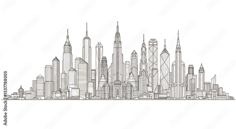 Fototapeta premium Line art city skyline drawing