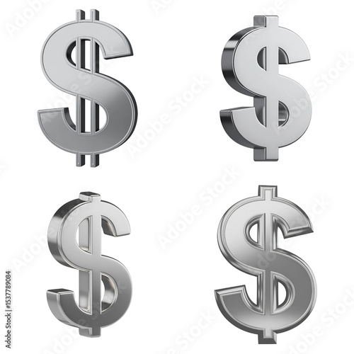 silver dollar sign 3d finance symbol isolated, dollar symbol icon