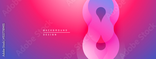 Abstract gradient background features overlapping shapes. Pink, purple, blue hues create smooth transition. Modern design element.
