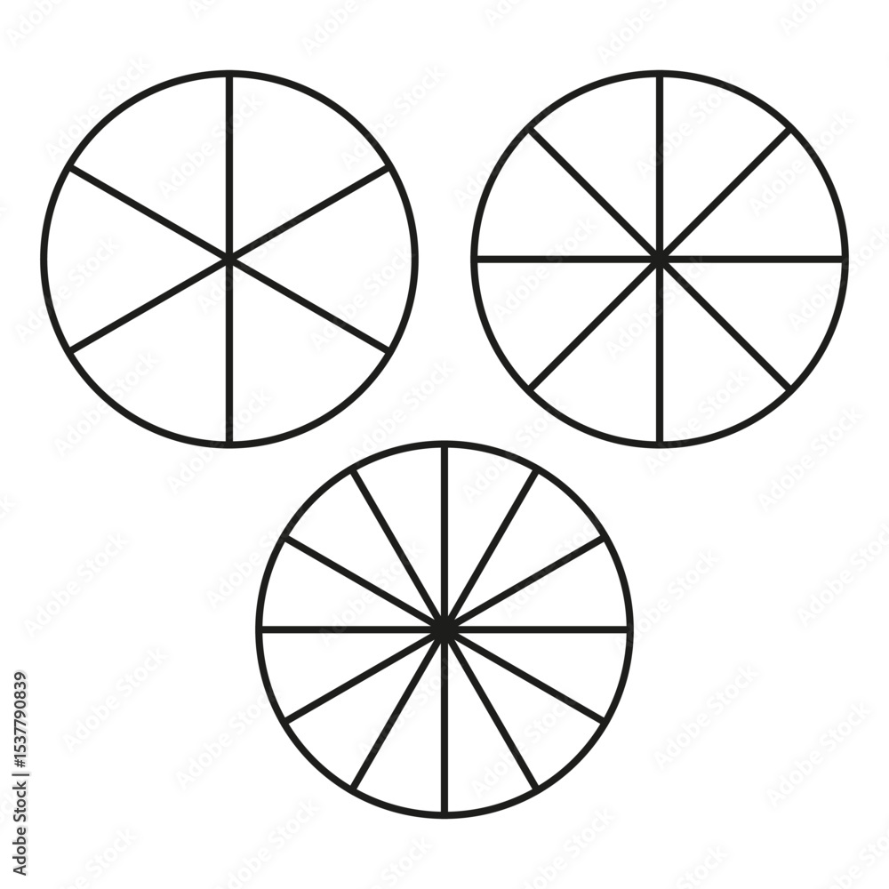 Pie chart icon. Circular data shapes. Vector infographic symbol. Divided graphic form. Pie chart icon. Circular data shapes. Vector infographic symbol. Divided graphic form.