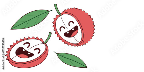cute cartoon lychee fruits with happy faces and  .eps
