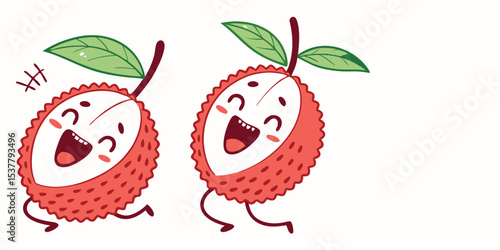 cute cartoon lychee fruits with happy faces and  .eps