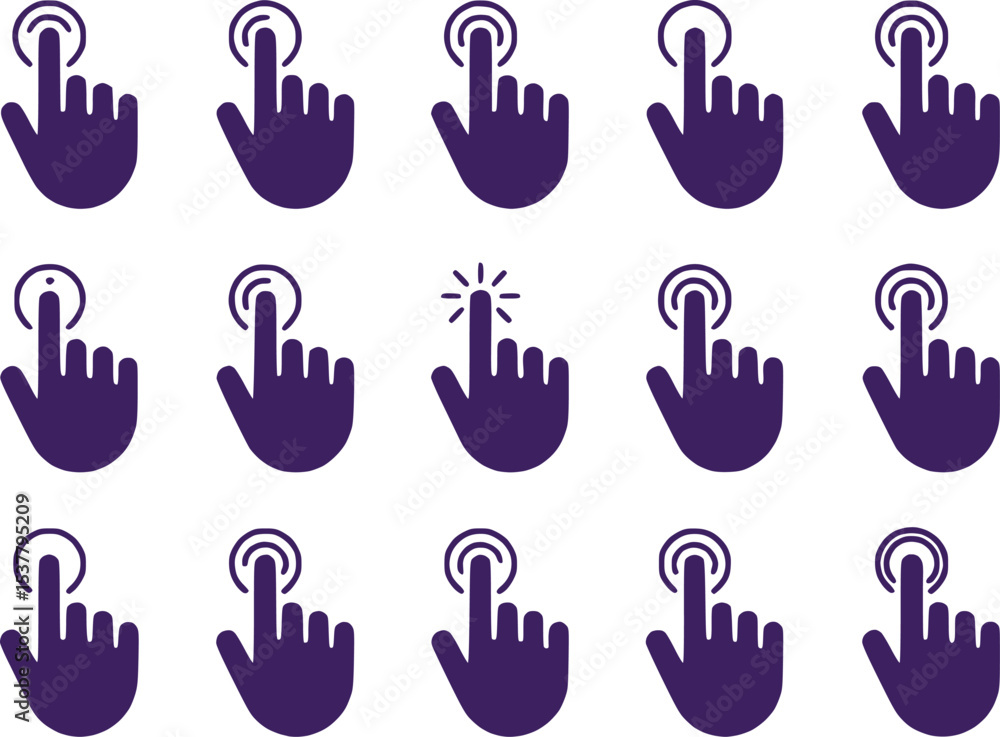 Fototapeta premium Touchscreen Gesture Icons Click Swipe Pinch Zoom Rotate Vector Set