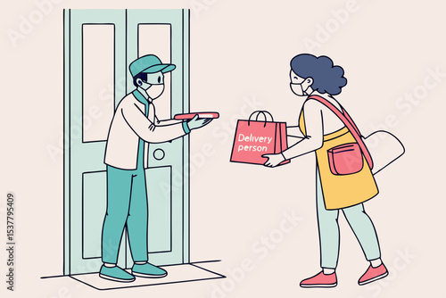 Contactless delivery service illustration, clean cutout, professional design