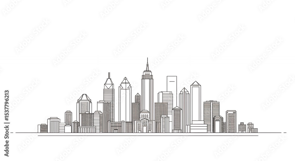 Obraz premium Line drawing city skyline