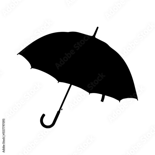 Minimalist Black Silhouette of an Open Umbrella on White Background

