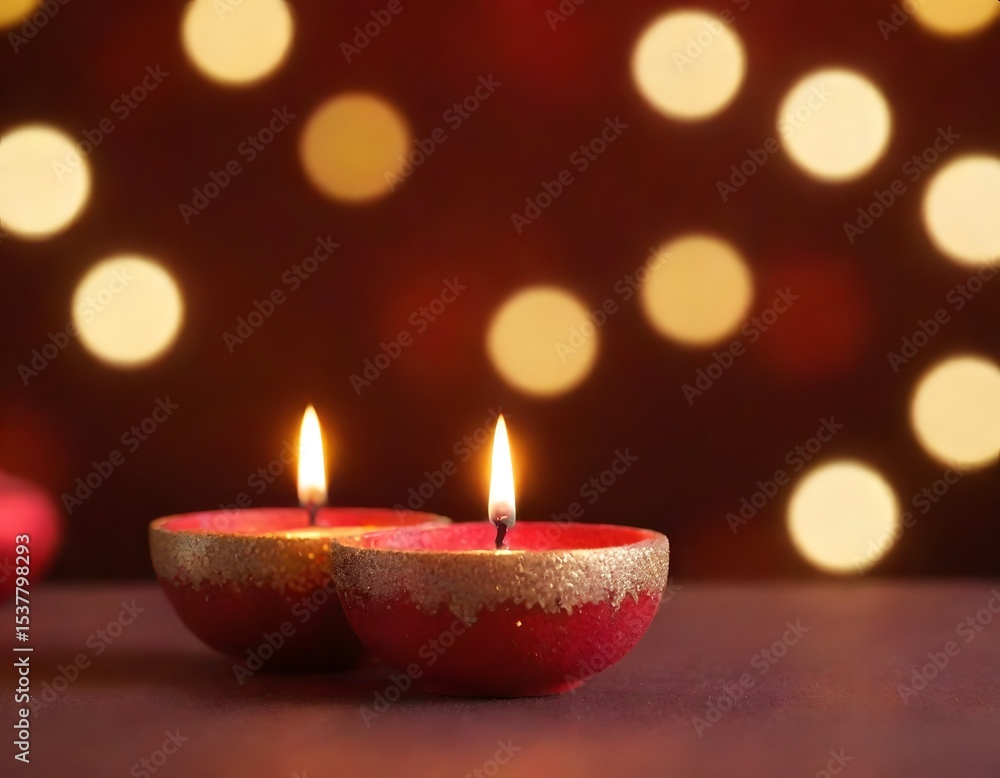 Traditional Diwali diya with glowing bokeh lights on festive background Traditional Diwali diya with glowing bokeh lights on festive background