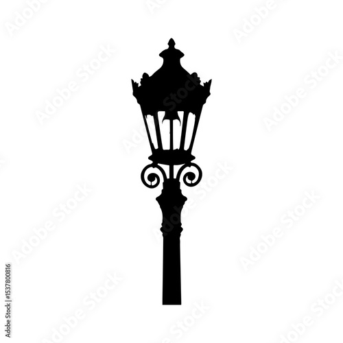 Minimalist Black Street Lamp Silhouette on White Background

