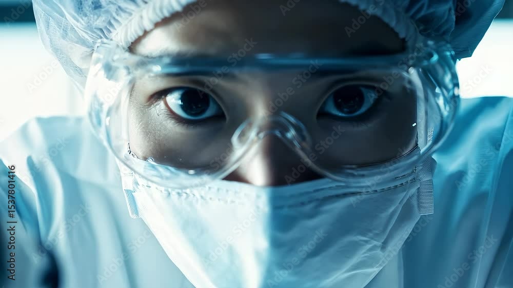 Researcher Working with Microscope in Cleanroom Researcher Working with Microscope in Cleanroom